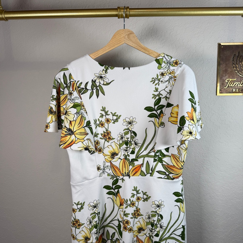 Enfocus Studio Womens Floral Sheath Dress White Yellow‎ Flutter Sleeve Size 12 - Picture 7 of 9